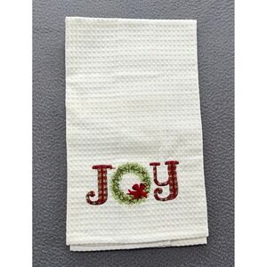 C&F Enterprises Joy Christmas Waffle Weave Kitchen Towel White Plaid Wreath